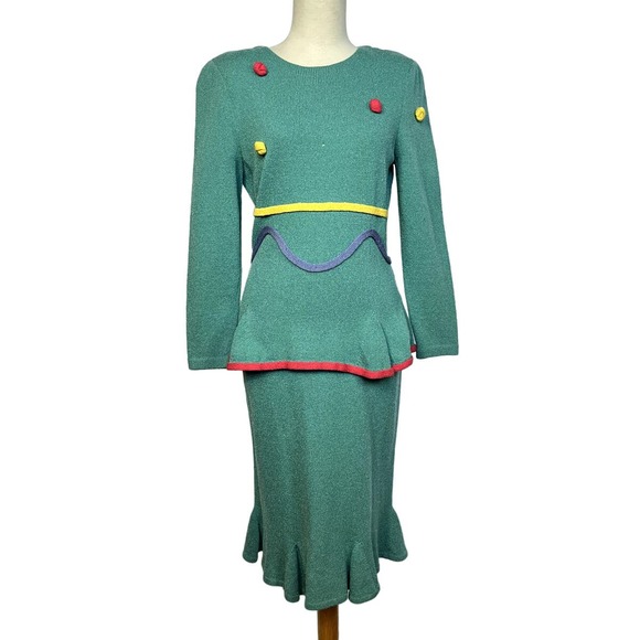 1990s Teal Knit Skirt SetBust 36 - 38Waist 26-29Vintage VTG